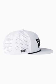 Men's 6-Panel High Crown Snapback Cap - White/Black Logo - One Size White & Black